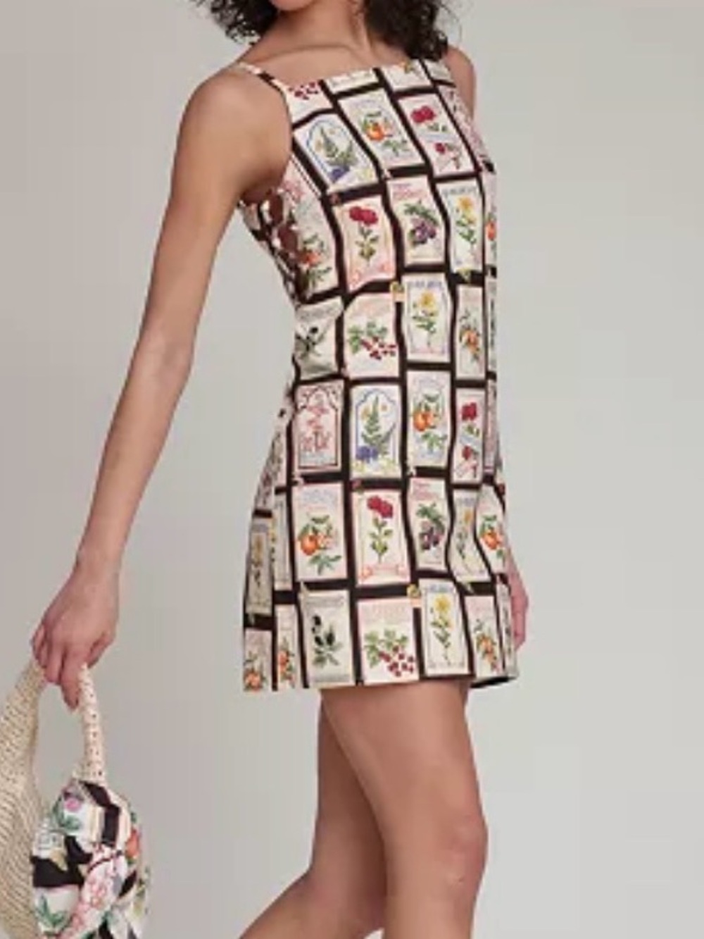 Avec Les Filles Botanical-Print Square-Neck Mini Dress in size 6 NWT